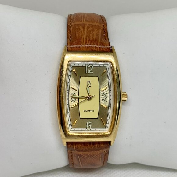 Paul Sebastian vintage women watch gold tone 27mm quartz brown leather running - Picture 1 of 8